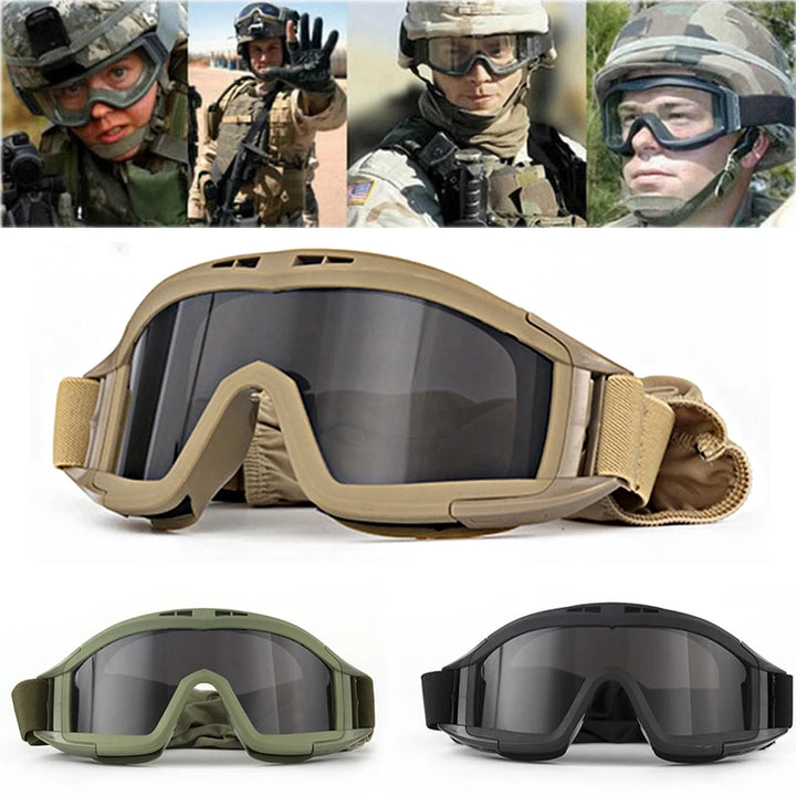 Airsoft Óculos Táticos 3 Lentes À Prova de Vento, Poeira E Tiro